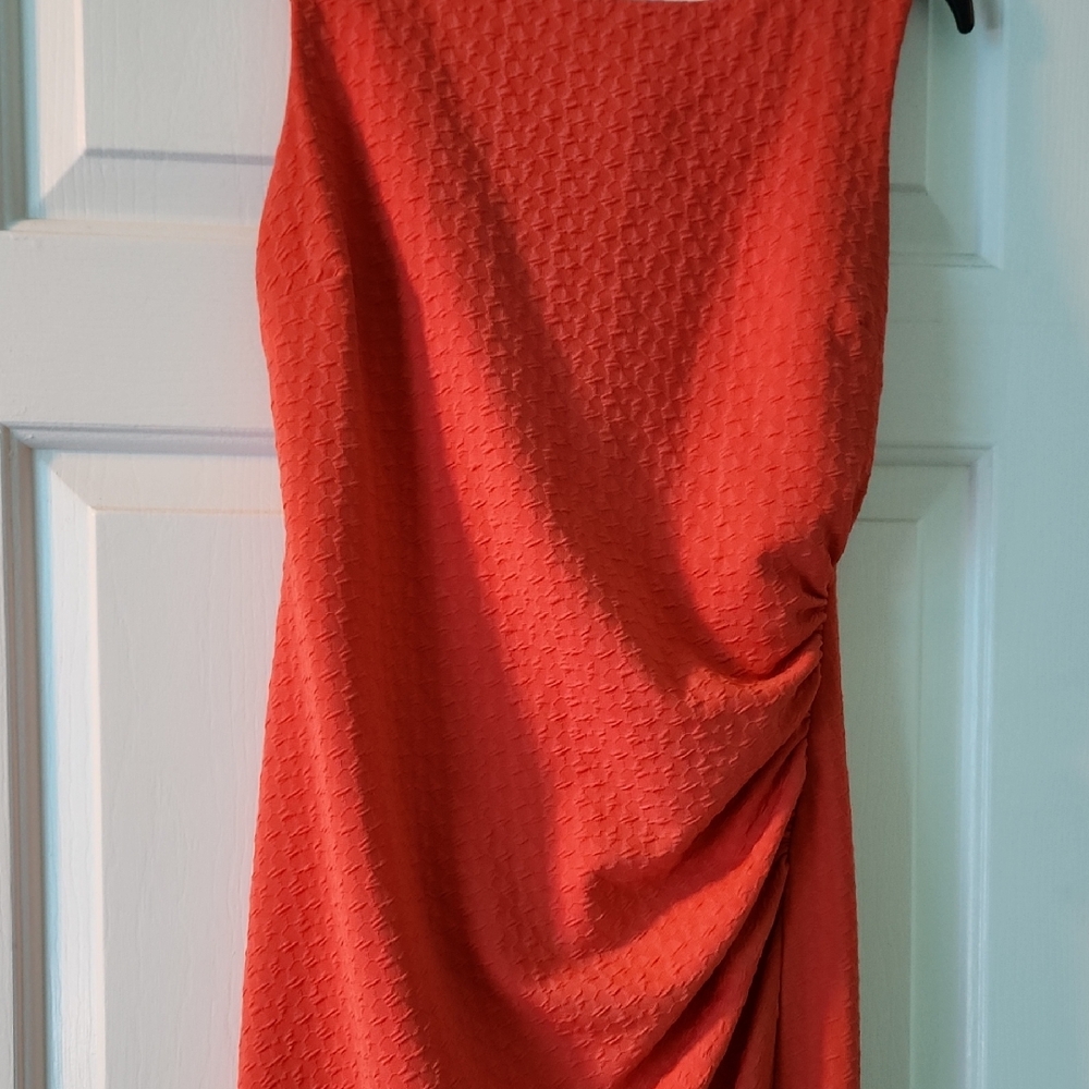 Bisou Bisou Scrunched Textured Coral Dress